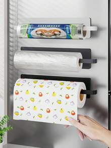 Wall Mounted Toilet Paper Holder, Durable Material, Multi-Function Towel Rack, Suitable For Kitchen And Bathroom Storage, Can Hold Toilet Paper Rolls, Cling Film And Towels, No Drilling Required - Multicolor - View 2