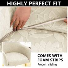 2pcs-Jacquard Full-Cover Office Chair Slipcover - Elastic, All-Season Universal, Rotatable Office Chair Cover Suitable For Game Rooms & Offices - Beige - View 3