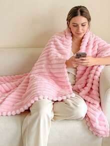 1 chiếc chăn kẻ sọc trơn 380gsm, chăn ném bằng vải flannel mềm mại, có nhiều kích cỡ và màu sắc, chăn ấm áp, nhẹ nhàng, thoải mái cho ghế sofa, giường, xe hơi, thiết kế kẻ sọc thời trang cho trang trí phòng khách hoặc phòng ngủ, chất liệu mềm mại. - Hồng - Xem 2