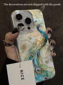 中国风孔雀纹理彩绘高端雪纺银色极简时尚手机壳，兼容 17/17 Pro/17 Pro Max/16 Pro Max/16 Pro/15/15 Pro Max、Apple P13/P14/P11/P12/XS/XR/7/8 Plus/7/8/S2/A14/A15/S23 Ultra/A50/A12/A32/A52/A72/A51/A21S/A13/A14/S22 Ultra/S23/A33/A53/S20 FE手机保护套 - 彩色 - 查看 1
