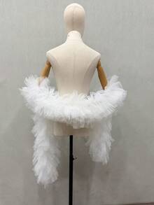 1pc White Fluffy Tulle Bridal Shawl, Luxurious Puff Long Scarf Collar Accessory For Wedding - Multicolor - View 6