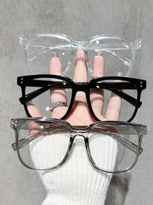 1pc Unisex Classic Versatile Fashion Casual Black Frame Glasses - Transparent White - View 7