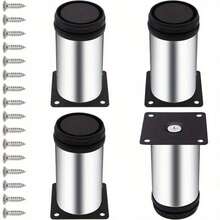 4 chân đế tròn điều chỉnh được, chân tủ bằng thép không gỉ 4 inch, kim loại phủ nhựa đen, 50x100mm, dùng cho các dự án tự làm đồ nội thất, bao gồm 16 ốc vít. - Nhiều màu - Xem 1