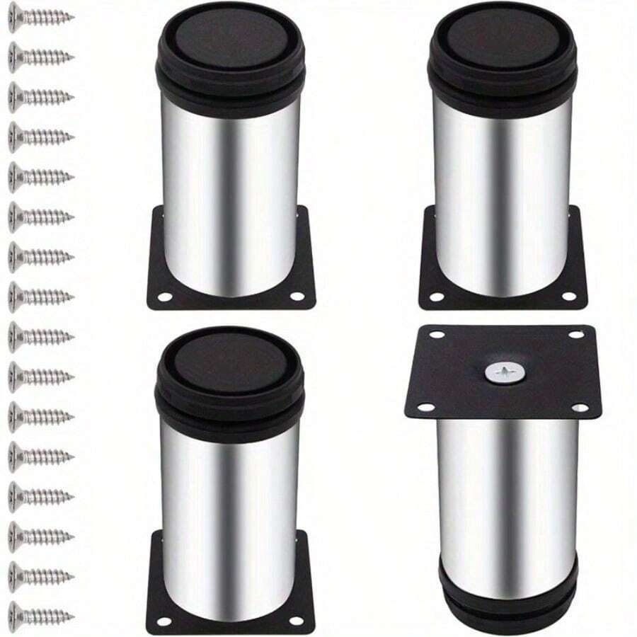 4 chân đế tròn điều chỉnh được, chân tủ bằng thép không gỉ 4 inch, kim loại phủ nhựa đen, 50x100mm, dùng cho các dự án tự làm đồ nội thất, bao gồm 16 ốc vít. - Nhiều màu - Xem 1