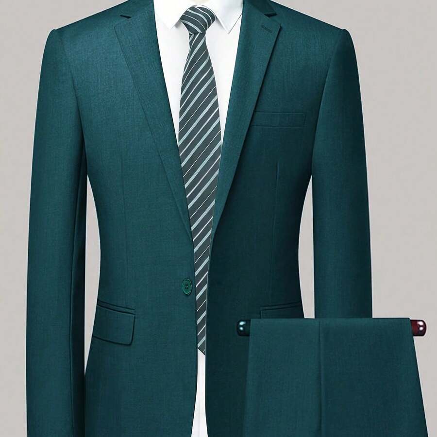 Men's Lightweight Business Suit - Two-Piece Spring/Autumn Suit Jacket With Pockets And Pants (Accessories Not Included) - Xanh Malachite - Xem 1