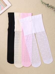 4/1 Pair Random Cute Heart Pattern Tights For Baby Girls, Black/White/Beige/Pink, Velvet Soft Breathable Skinny Leggings, Princess Pantyhose, Match All Skirts, Also Suitable As Gifts - Multicolor - View 4