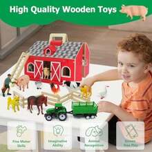 SIMPLIPLAY Farm Animal Toys With Portable Wooden Barn For Kids 3+ Years Old, 10 PCS Farm Animals Figures For Boys, Girls, Animal Lovers, Gift For Kids Toddlers, Improve Fine Motor Skills(Large) - Multicolor - View 3