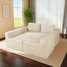 Sectional Cloud Couch For Living Room, Modular Floor Sofa With Plush Corduroy, No Assembly Required, Big Comfy Couches Set With Fluffy Memory Foam, Stupendous U Shaped Sofas With Chaise,Freely Configurable Layout - 米色 - 查看 7