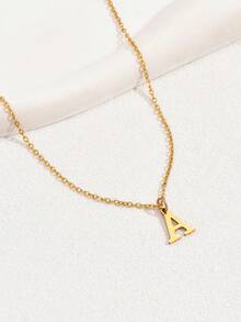 1件时尚简约金色不锈钢镂空26字母吊坠项链，附赠珠宝礼盒，字母项链，送给丈夫/男友的惊喜礼物，适合日常佩戴表达爱意 - 彩色 - 查看 5