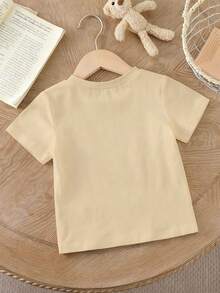 Disney Background Mickey Mouse Hand-Drawn Graffiti Style Print Kids' Loose Short Sleeve T-Shirt - Playful And Artistic Casual Top - Màu be - Xem 4