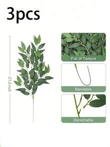1/3/6 cành lá ruscus Ý nhân tạo dài 21,6 inch, cành cây xanh treo trang trí sống động như thật, lựa chọn tốt nhất để trang trí bó hoa cưới, bàn tiệc và nhà cửa. - màu xanh lá - Xem 12