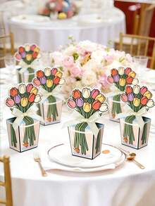 10pcs Floral Party Gift Boxes, Hand-Painted Transparent Small Fish Vase Decor, 3D Flower Small Gift Boxes With Ribbons, Creative Romantic Tulip Flower Gift Boxes, Colorful Tulip Pattern Suitable For Birthday, Wedding, Anniversary, Party, Confession, Housewarming - Surprise Small Gifts For Family And Friends - Multicolor - View 1