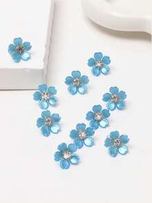 10pcs Girls Vacation Blue Rhinestone Flower Hair Ring White Small Flower Hair Clip Suitable For Daily Life, Party, Wedding Or Vacation - Blue - View 6