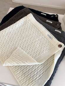 女士单件纽扣针织保暖裤，时尚百搭舒适叠穿裙，秋冬季 - 彩色 - 查看 7