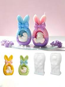 1个复活节彩蛋造型兔子蜡烛硅胶模具，DIY香薰饰品蝴蝶结石膏模具 - 复活节、情人节、开斋节和宰牲节的完美礼物 - 彩色 - 查看 9