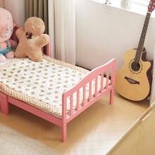 Wooden Baby Toddler Bed Children Bedroom Furniture With Safety Guardrails White - 粉色 - 查看 8