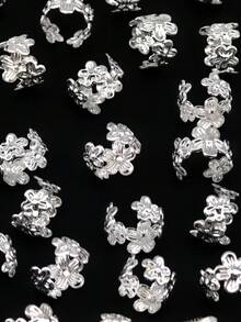 50pcs Mini Gold Flower Hair Ties, Personalized DIY Braiding Decorations, Suitable For Kids Braids, Weaves And Extensions - Silver - View 9