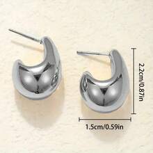 1 Pair Fashionable Minimalist Geometric Shape Earrings, Suitable For Daily And Party Occasions - Silver - View 4