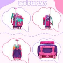 8-12 Years Old Girls' Rolling Backpack, 3-In-1 Student Backpack With Lunch Box And Pencil Case, Cute Wheeled Elementary School Backpack, Waterproof Dual-Use Backpack With Silent Wheels And Retractable Handle - Integrated Pull Rod - View 3