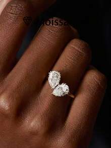 女士结婚戒指，2.7克S925纯银，镶嵌3克拉莫桑石，波西米亚宫廷风格，奢华订婚/结婚/周年纪念/情人节礼物，附赠莫桑石证书和精美礼盒 - 金色 - 查看 4