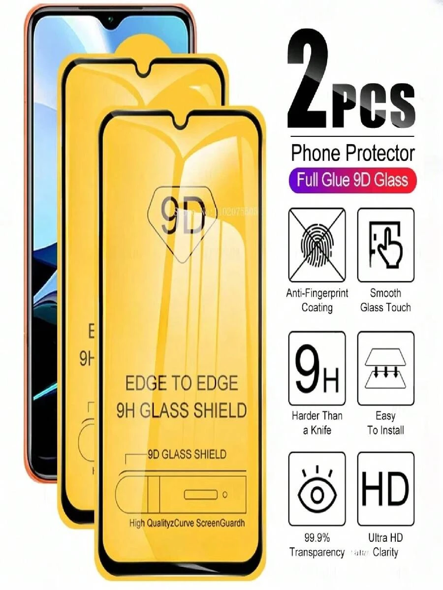 2 Packs 9D Full Coverage Tempered Glass Compatible With Redmi Note 13 14 Pro 5G 4G 15C 14C 13C 12C 11S 14S 14R 11 12 Mi 13T 14T 11T Pro 11Lite 5G NE Poco X3 Pro 9H+ Hardness, Anti-Fingerprint Properties, Full Coverage - Clear - View 1