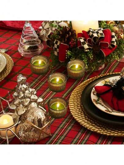 4-Piece Striped Glass Tea Candle Holder, Glass Candle Holder With Striped Candle Cup - Polished Finish, Suitable For Table Center Decoration, Parties, Weddings And Home Decor, Table Candle Decoration, Romantic Candlelight Dinner Home Candle Holder, Elegant Glass Tea Candle Holder - A Center Piece For Weddings, Parties And Home Decor.