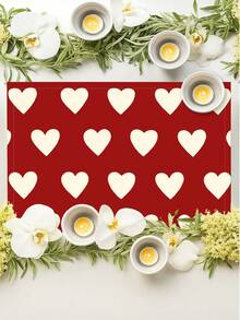 4 件装情人节餐垫，水彩爱心和乡村图案，耐热装饰餐垫，可水洗，适用于桌面、露台、圆桌、派对、厨房、餐厅、下午茶等场合，易于清洁 - 紅白色 - 查看 1