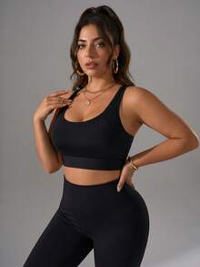 Zimi Collection 1 opakowanie biustonosza sportowego bez fiszbin i krótkiego topu damskiego w dużym rozmiarze, 1XL-5XL, czarne, regulowane ramiączka, zapięcie na haftki i oczka, wbudowane wkładki, do ćwiczeń z dolną częścią pleców, odzież sportowa na siłownię, jogę, bieganie i fitness - Czarne - Zobacz 2
