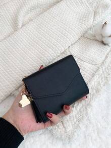 Tassel Decor Fold Over Credit Card Small ID Window Slim Women Wallet Mini Lightweight Slim Cash Hasp Card Holder Minimalist Fashion Modern Business Anniversary On Valentine Day For Birthday Gift Female Lady Girls Women For Anniversary For Birthday Gift For Gift Accessories Card Holder Wallet Red Wallet Teacher Gifts Gift For Girlfriend Women Gifts Present School Supplies Teacher Gifts Back To School For Women Wallet Purse Wallet Small Wallet - Black 2 - 查看 5