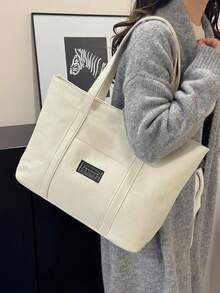 Túi xách đeo vai unisex thời trang màu trơn bằng da PU, phù hợp cho các dịp thường ngày, đi làm, mua sắm, du lịch và các sự kiện khác. - trắng - Xem 3