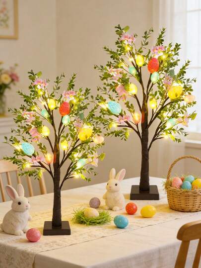 Easter Decorations Easter Tree With Eggs, Spring Desktop Decor, LED Lights With Timer For Easter Decoration, Centerpiece Decor, Fireplace Decor, Holiday Decorations