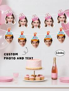 7pcs Custom Face Photo Banner,Happy Birthday Banner, Customize Photo And Text,Personalized 30th, 40th, 50th, 60th Birthday Gift For Him,Couple Gift,Unforgettable Gratitude Gift For Celebrating Special Days - متعدد الألوان - مشاهدة 1