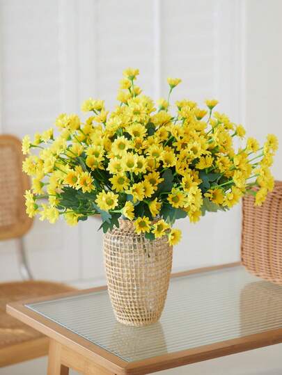 MEHELANY 1Pc Yellow Artificial Flower Plastic Fake Chrysanthemum Spring Decor Artificial Floral Silk Daisy Flowers, Realistic UV Protection, Fall Fake Plants For Home Decor, DIY Garland Decor, Patio, Porch Window Sill Decoration, Outdoor Indoor, Birthday Women Girls, Gift, Party Supply