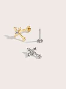 1pc Fashionable Minimalist Elegant Cross Diamond Stainless Steel Stud Earrings, Suitable For Women's Daily Wear - Cross - View 3