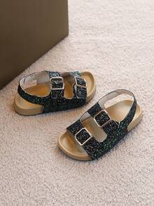1 par de sandalias de verano versátiles y de moda para niños - Negro - Ver 6