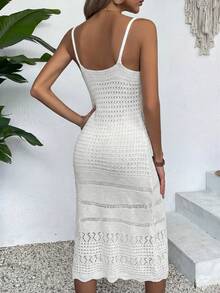 优雅女士时尚针织长裙，适合春夏穿着，全白露背沙滩长裙，性感休闲度假风，低调复古奢华感，适合返校季、秋冬派对以及圣诞节、感恩节和新年等场合。 - 白色 - 查看 2