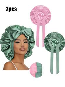 2/4 piezas Gorro de dormir de satén para mujer, diseño de correa elástica, suave y sedoso, material de satén colorido, gorro de dormir casual para el cuidado diario del cabello en el hogar - Multicolor A - Ver 24