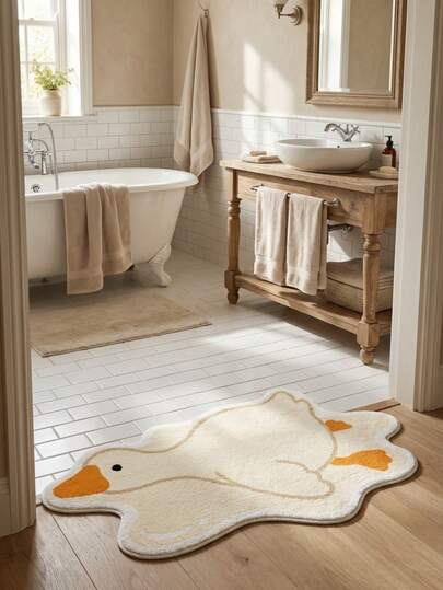 1pc Cute Asymmetrical Faux Wool Bathroom Mat, Washable, Decorative Carpet For Living Room, Bedroom, Study, Preferred By Women, Made Of High-Quality Faux Wool, Suitable For All Seasons