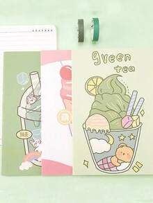 4pcs/Set Cute Cartoon A5 Spiral Notebook, 30 Sheets/Book, Student Learning Stationery, Random Pattern - 彩色 - 查看 4