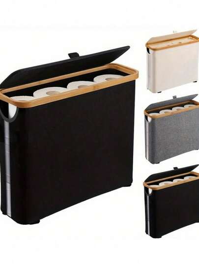 1pc Toilet Paper Basket - Toilet Paper Storage -The Ultimate Bathroom Organizer.Bamboo Storage Basket, Toilet Paper Organizer Basket, Bathroom Accessories Holder - Toilet Paper Bin, Enclosed Toilet Paper Tissue Storage Bin Container