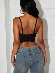 Handmade Faux Pearl Versatile Backless Camisole Top, Fashionable Resort Style Casual Black Summer - Black - View 6