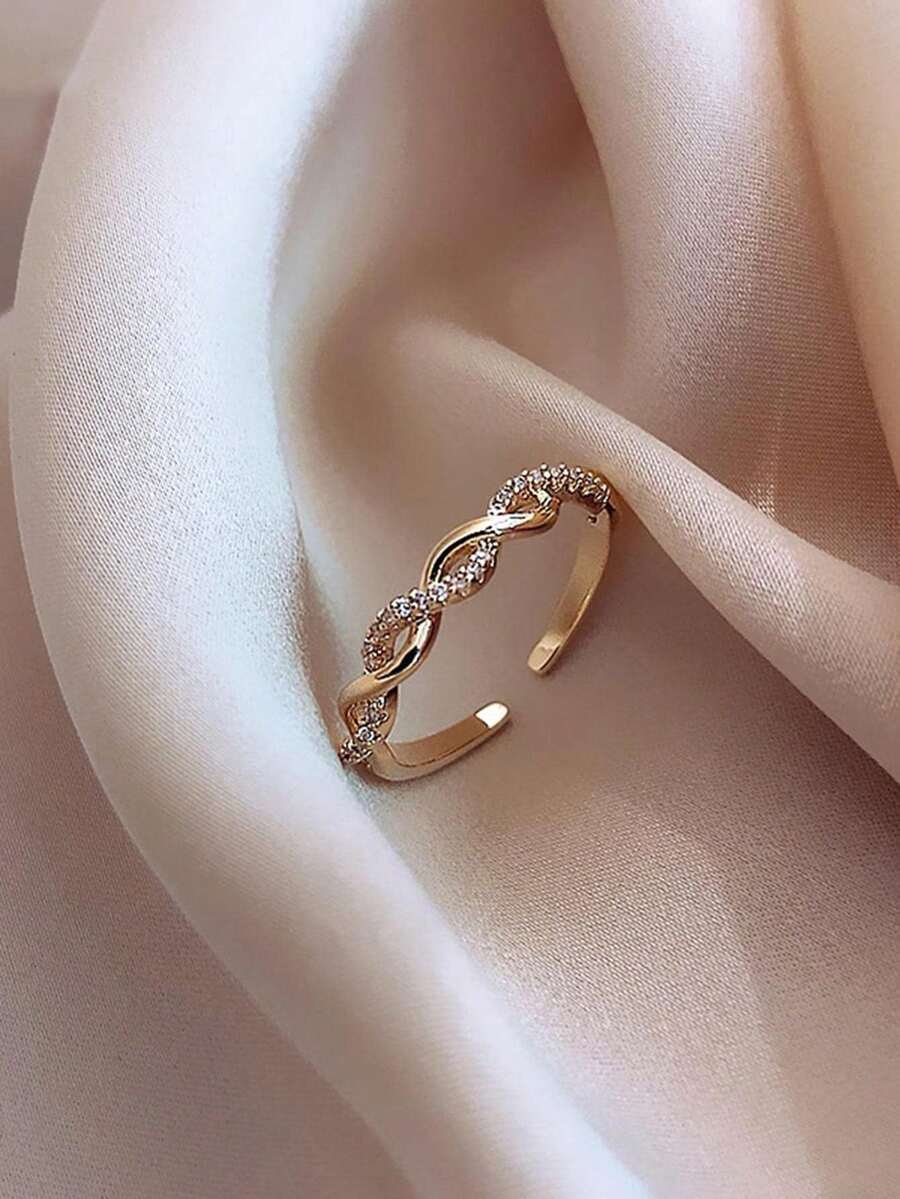 Rhinestone Decor Cuff Ring - Gold - View 1