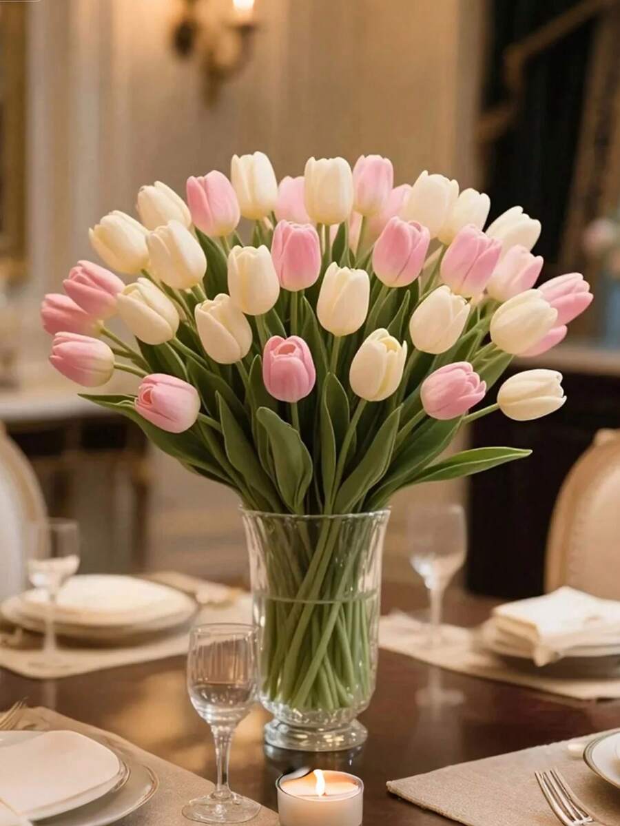 10/5 bông hoa tulip nhân tạo - 5 trắng + 5 hồng, không phai màu, trang trí nhà kiểu Scandinavia, thích hợp cho kỷ niệm, trang trí tiệc, đám cưới, trang trí nhà cửa, quà sinh nhật, v.v. Thích hợp để trang trí phòng khách và bàn, có thể dùng để trang trí nhà cửa, trang trí đám cưới, thích hợp cho đám cưới, lễ đính hôn, sinh nhật cô dâu, nhà cửa, văn phòng, tiệc tùng, cũng có thể dùng làm quà tặng Ngày của Mẹ, có thể sử dụng trong nhà và ngoài trời (không bao gồm chậu hoa).