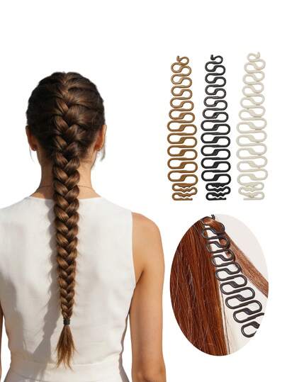 3pcs High Quality Easy Braider, Versatile Hair Braider Tool, Ultimate 3-In-1 Styling Wand For Fishtail, Boxer Braids, Twist Hairstyles, Perfect For Women Girls Beginners, Portable Hair Styling Kit For Travel, Gym, Festival, Cosplay, Daily Use, Twist Plait Wave Hair Braiding Tool Holder, Centipede Shape Hair Clip, Fashion Smiple Hair Accessories, Black White Brown, Bun Extension, Hair Styling Pins