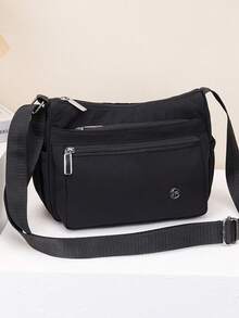 1个纯色尼龙面料拉链多隔层背包，适合携带手机、纸巾和其他日常必需品，时尚休闲男士斜挎单肩包，适合通勤、散步、购物、商务出行，四季皆宜。 - 彩色 - 查看 12