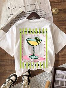 LIMONCELLO SPRITZ CLUB Graphic Women Casual Round Neck Short Sleeve T-Shirt, Suitable For Summer Vacation, Beach, Outing - White - View 3