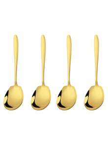 4pcs/2pcs/1pc Stainless Steel Large Serving Spoon, Durable Thick Restaurant Hotel Buffet And Dining Spoon, Flatware Set, Dessert Spoon - Multicolor - View 11