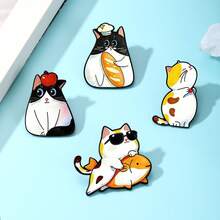 4件套可爱猫咪珐琅胸针时尚装饰胸针饰品翻领包包徽章珠宝礼品 - 彩色 - 查看 3