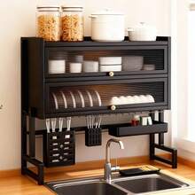 4-Tier Over Sink Dish Draining Rack, Adjustable Width And Height, With Phone Holder, Cup Holder, Knife And Chopstick Holder, Cutting Board Rack, Space-Saving Rack - màu đen - Xem 3