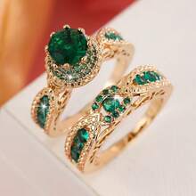 2 Pieces Copper Ring Set For Women, Elegant Retro Bridal Layering Ring With Sparkling Zirconia, Daily/Wedding Jewelry, Valentine's Day Gift - Wedding Rings 2 - View 8